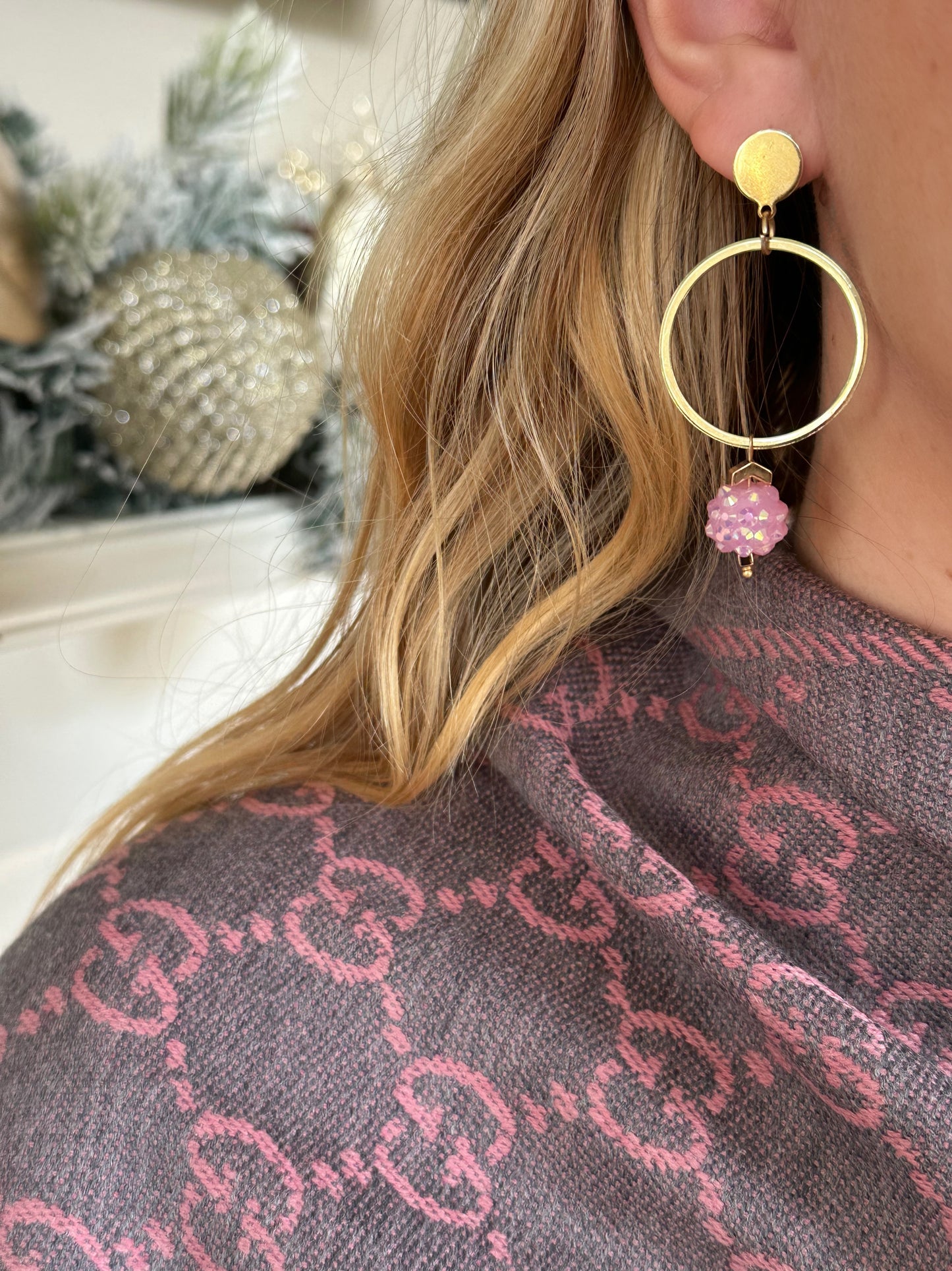 Baby Pink Globe Hoops