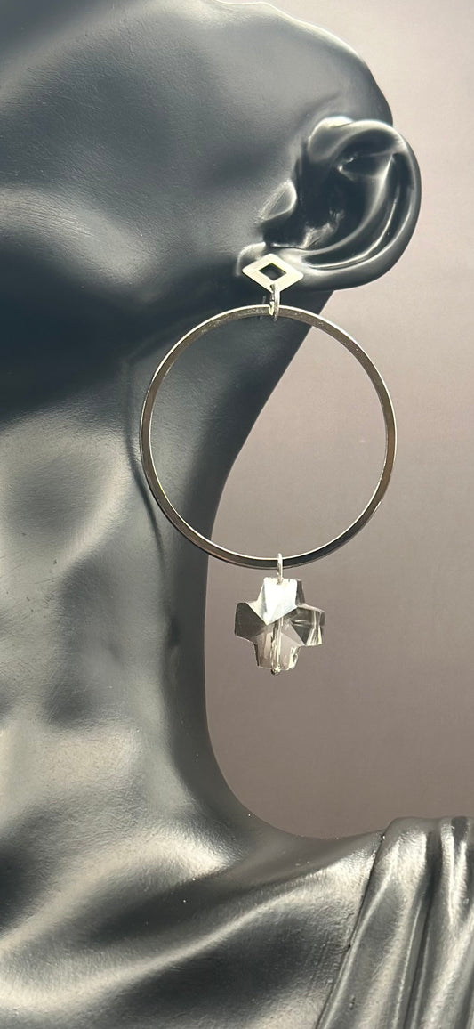 Star Crossed Silver Hoops (Large)